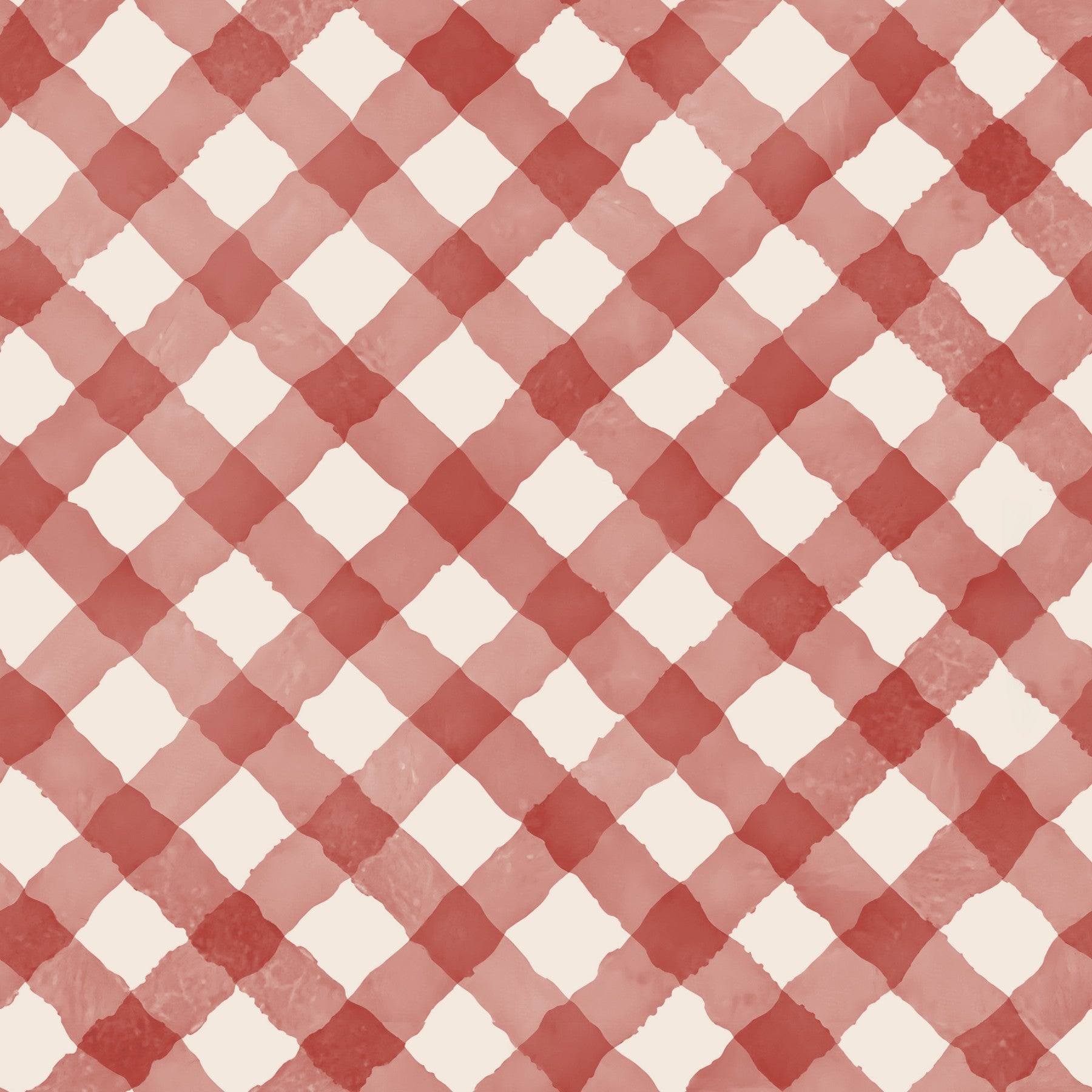 Hand Painted Red Festive Gingham Wallpaper⁠