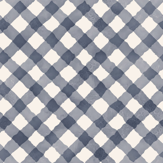 Hand Painted Blue Festive Gingham Wallpaper⁠