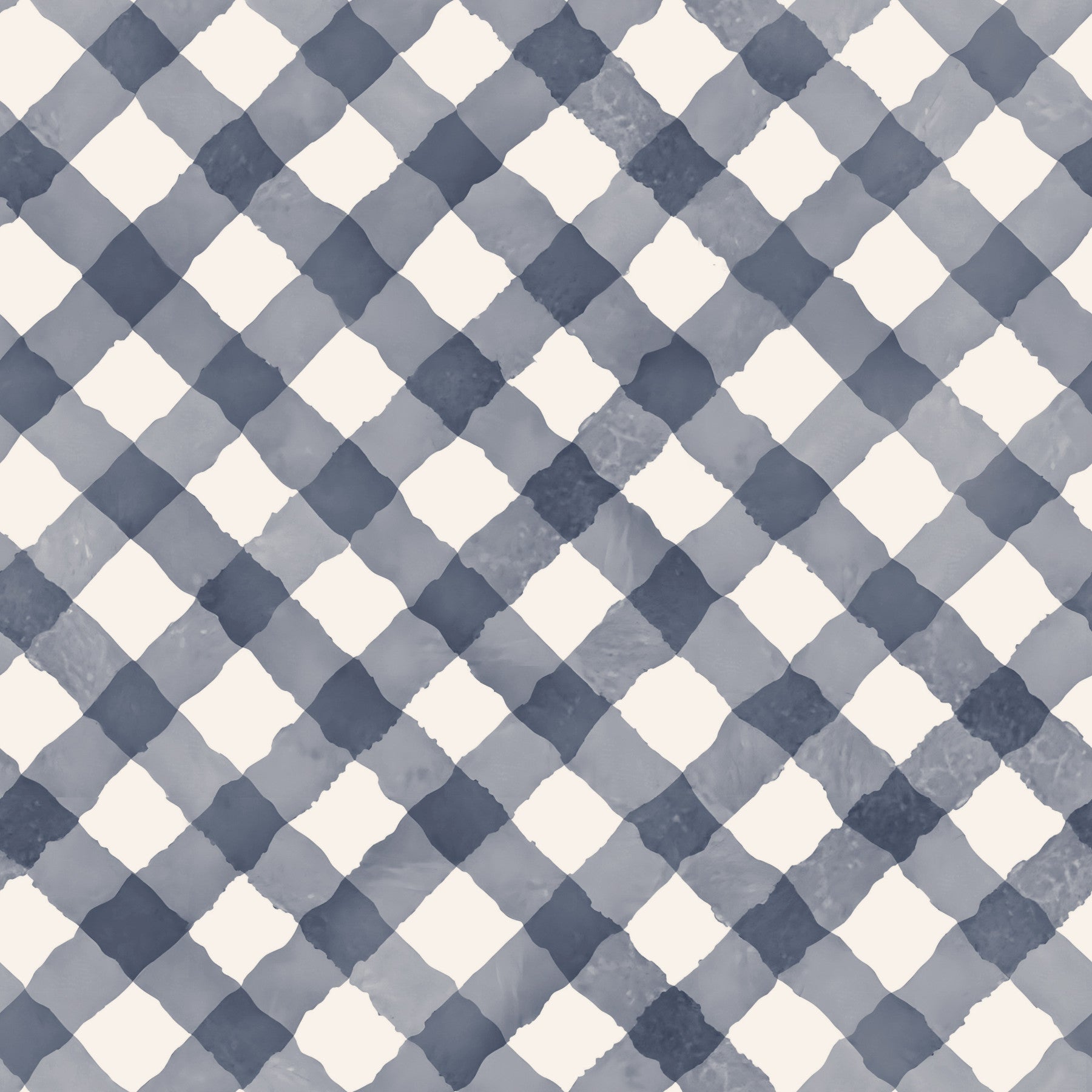 Hand Painted Blue Festive Gingham Wallpaper⁠