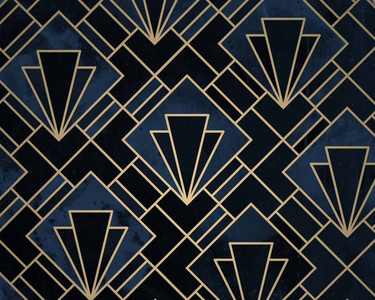 Navy Blue Art Deco Mosaic Wall Mural in your room — zoomed