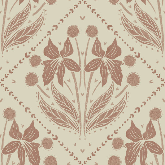 Floral Reverie in Terracotta Wallpaper⁠