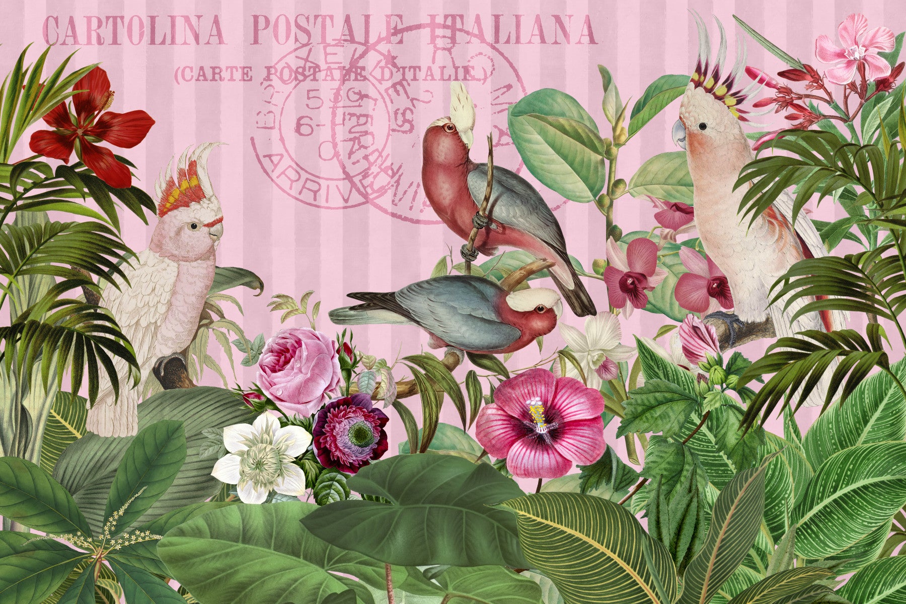 Cockatoos Lush Exotic Flower Paradise Wall Mural