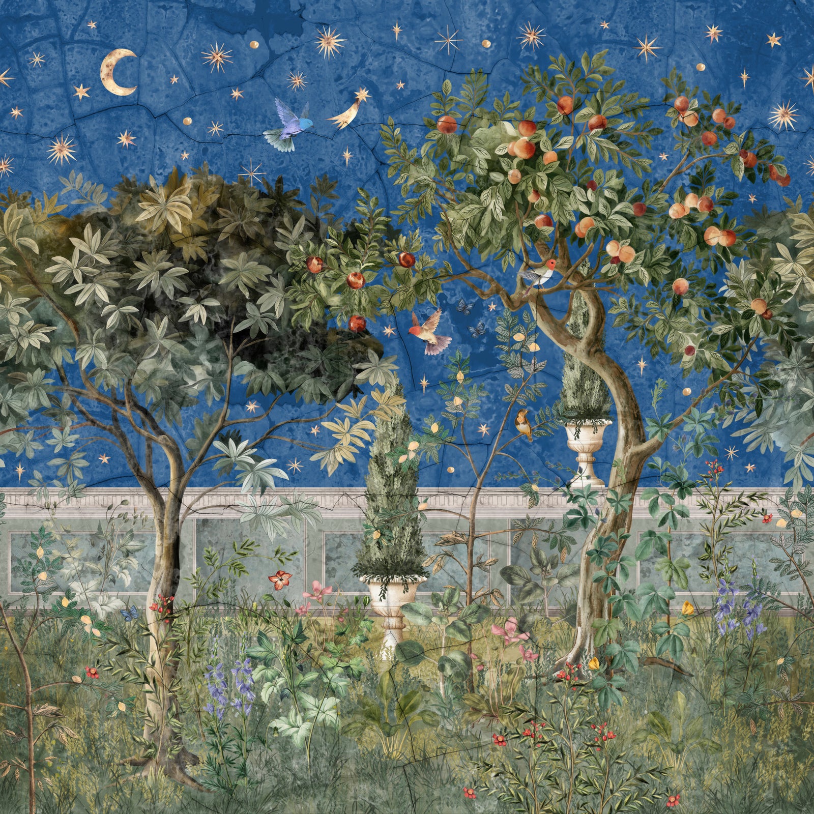 Celestial Botanical Vista Painting Wall Mural