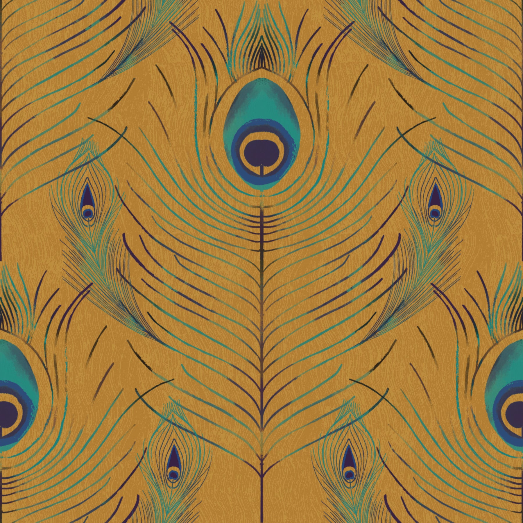 Regal Peacock Feather - Gold Wallpaper⁠