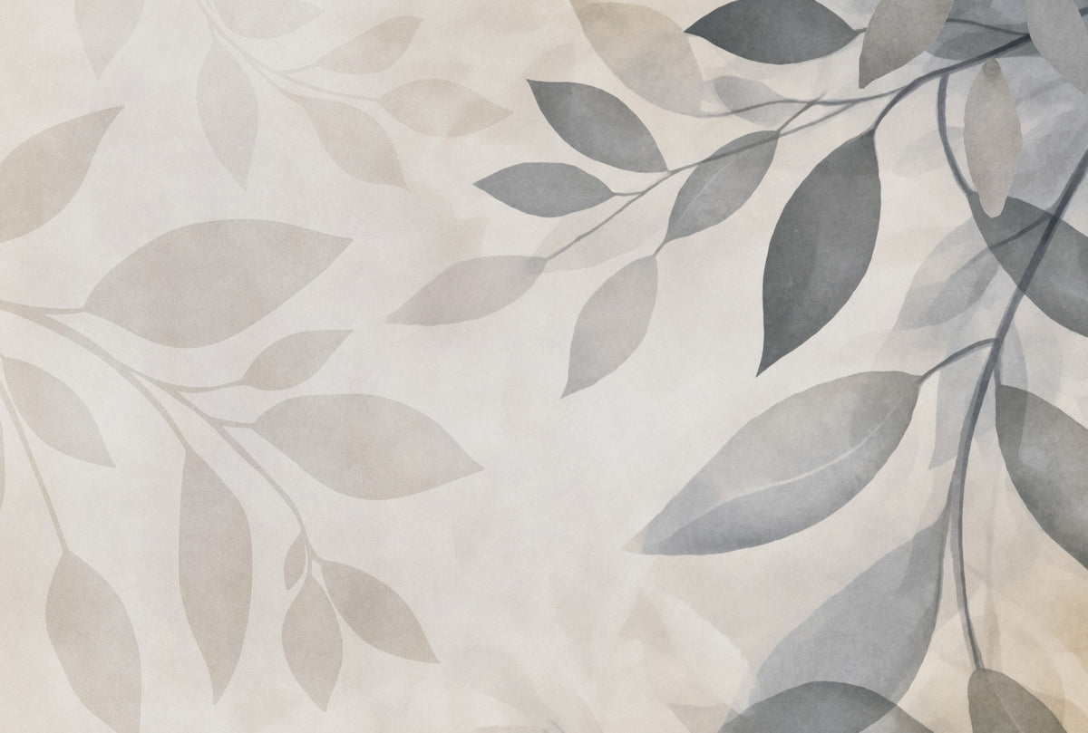 Gentle Leaf Whispers Beige Grey Wall Mural
