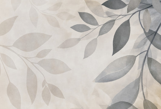 Gentle Leaf Whispers Beige Grey Wall Mural