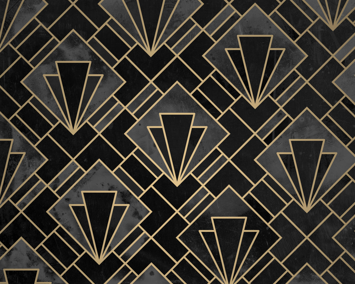 Black and Concrete Art Deco Mosaic Wall Mural