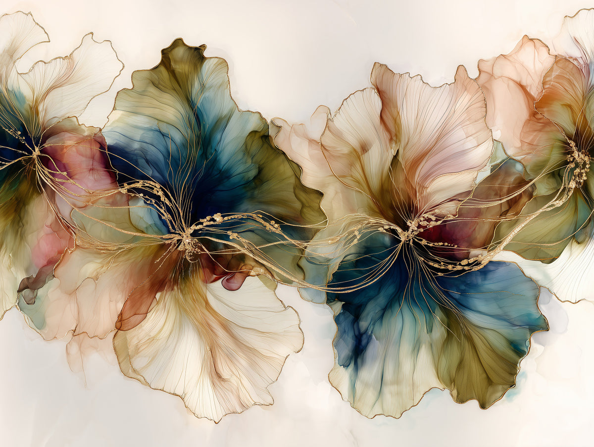 Abstract Ink Flowers Dance Wall Mural