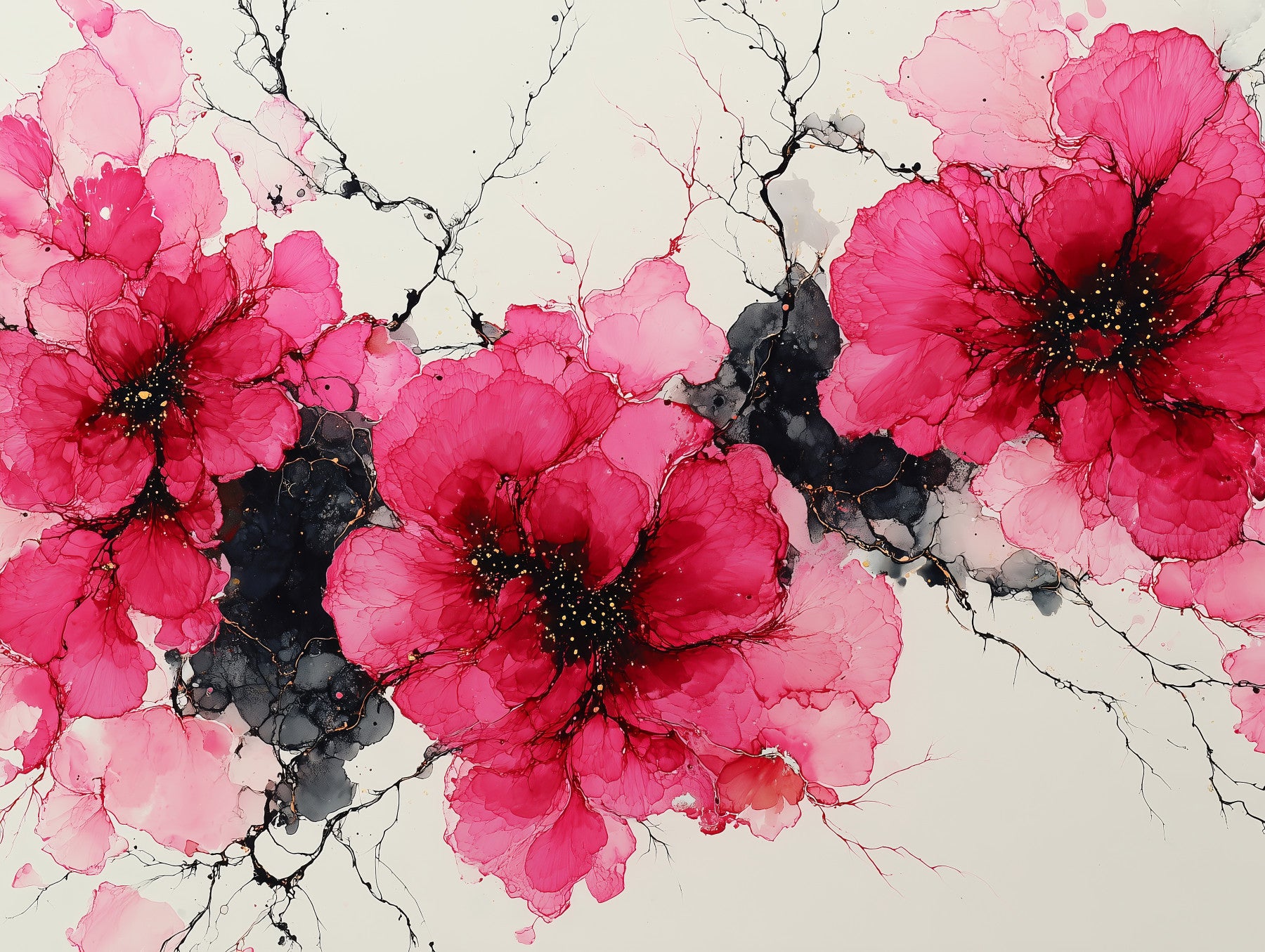 Crimson Floral Ink Symphony Wall Mural