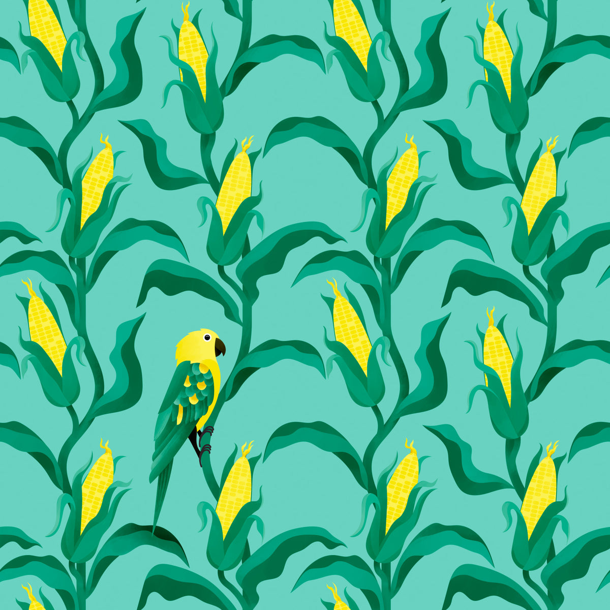 Green Parrot Hiding in Corn Wallpaper⁠