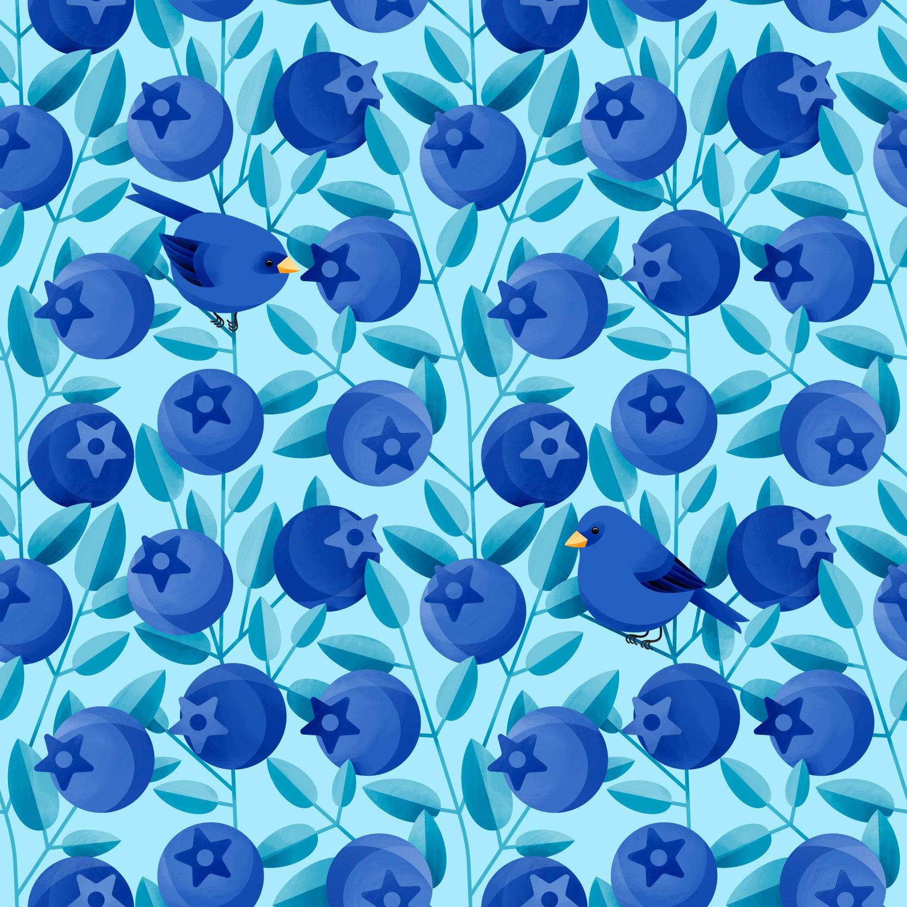 Blue Birds Hiding in Blueberries Wallpaper⁠