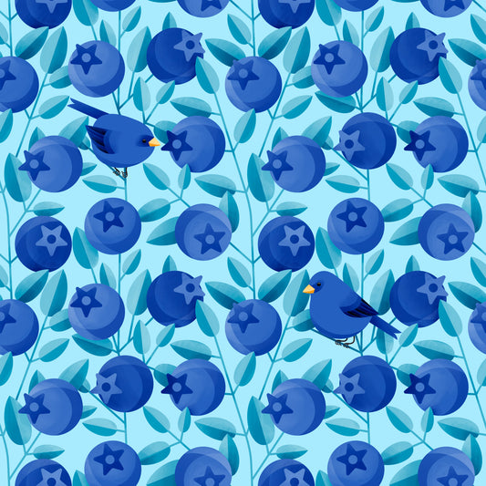 Blue Birds Hiding in Blueberries Wallpaper⁠