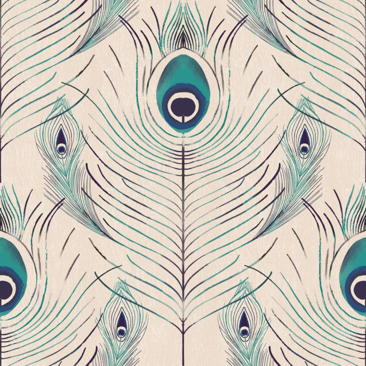 Regal Peacock Feather - Off White Wallpaper⁠