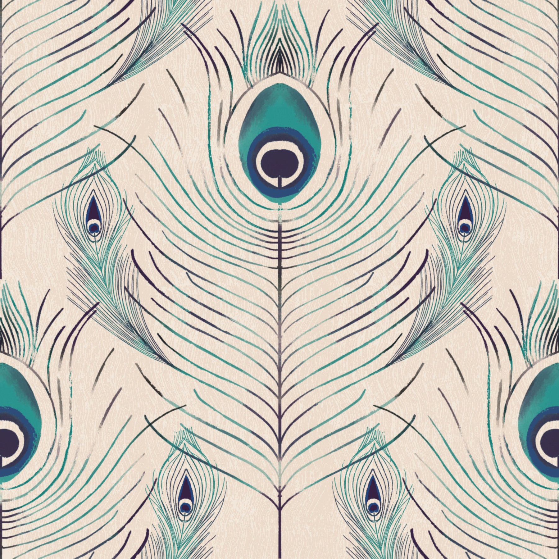 Regal Peacock Feather - Off White Wallpaper⁠