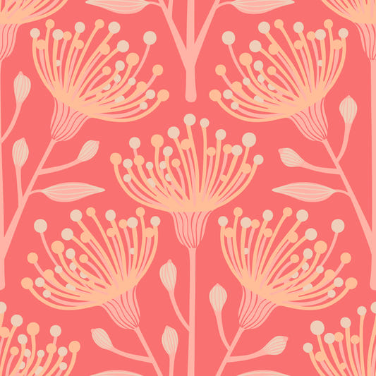 Eucalyptus Floral Botanical Bright Peach Fuzz Orange Coral Wallpaper⁠