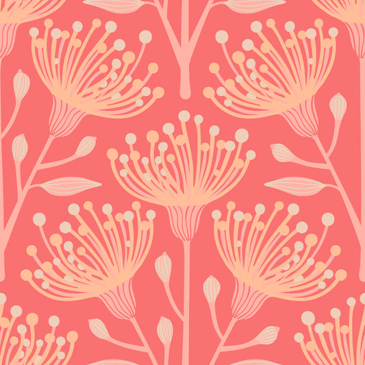 Eucalyptus Floral Botanical Bright Peach Fuzz Orange Coral Wallpaper⁠
