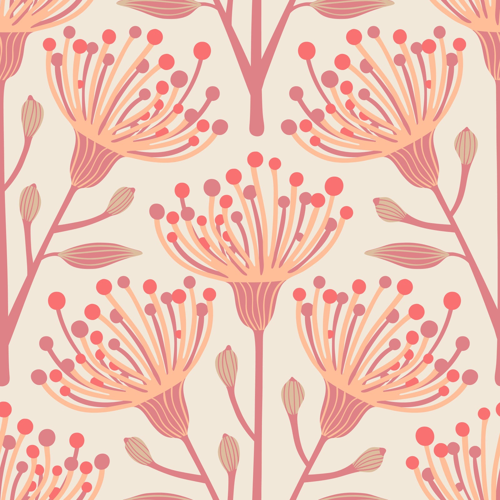 Eucalyptus Floral Botanical Light Peach Fuzz Orange Cream Wallpaper⁠