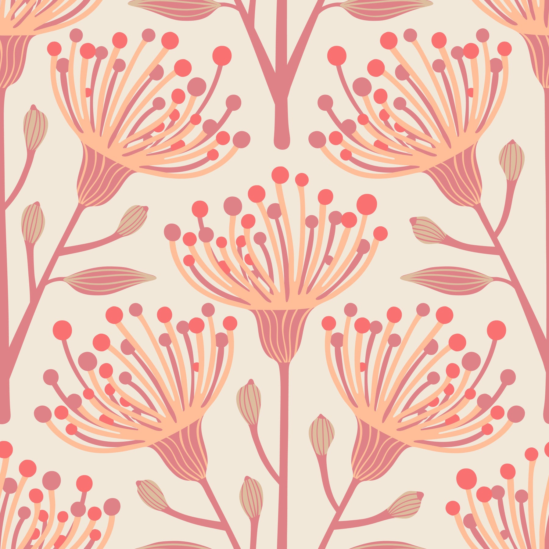 Eucalyptus Floral Botanical Light Peach Fuzz Orange Cream Wallpaper⁠