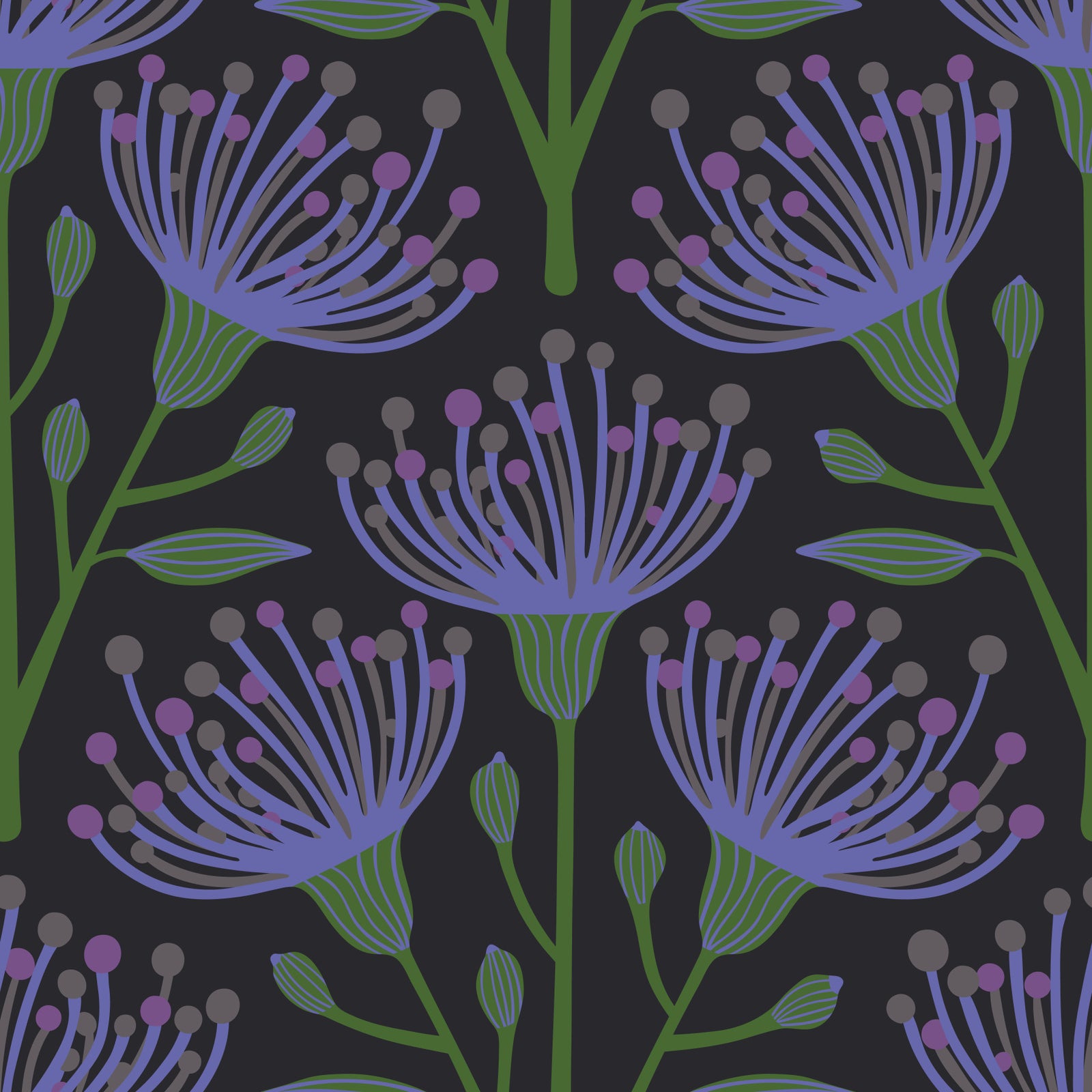 Eucalyptus Floral Botanical Periwinkle Purple Dark Wallpaper⁠