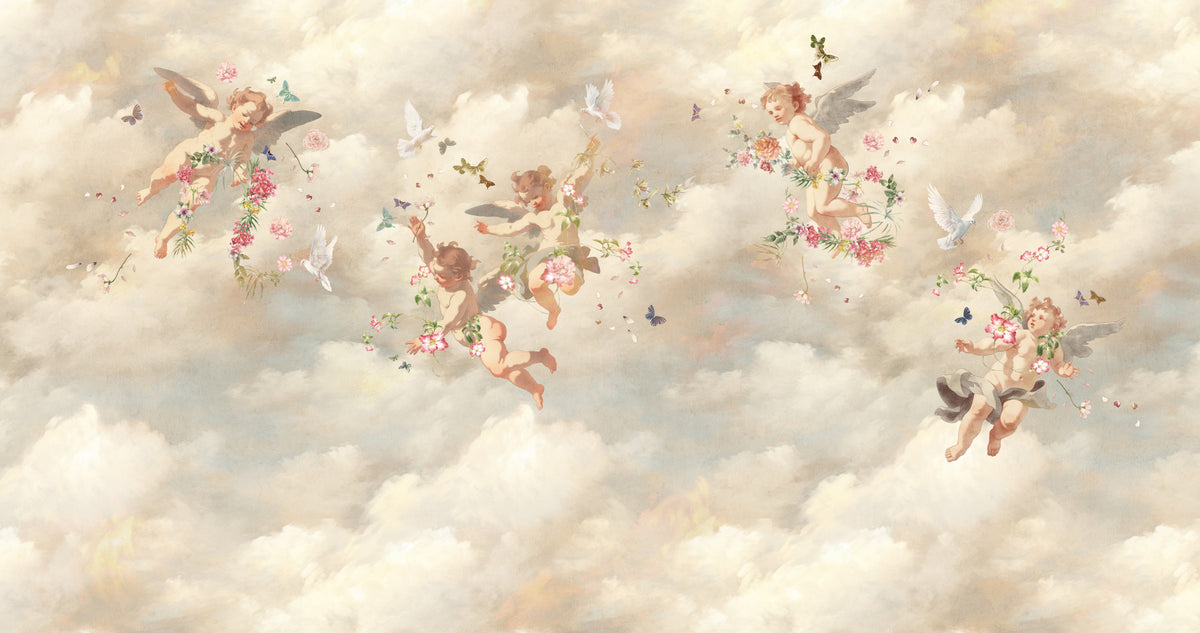 Angelic Serenade Romantic Clouds Wall Mural in your room — zoomed
