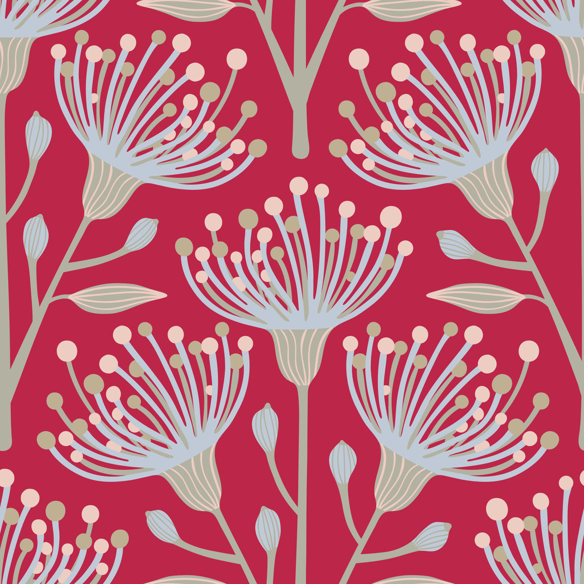 Eucalyptus Floral Botanical Viva Magenta Red Wallpaper⁠ in your room — zoomed