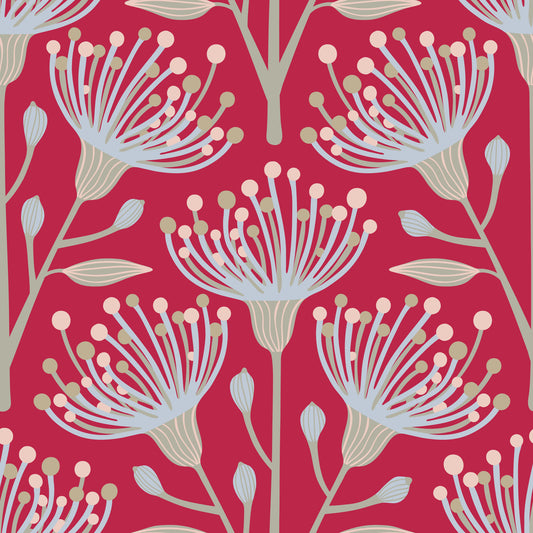 Eucalyptus Floral Botanical Viva Magenta Red Wallpaper⁠