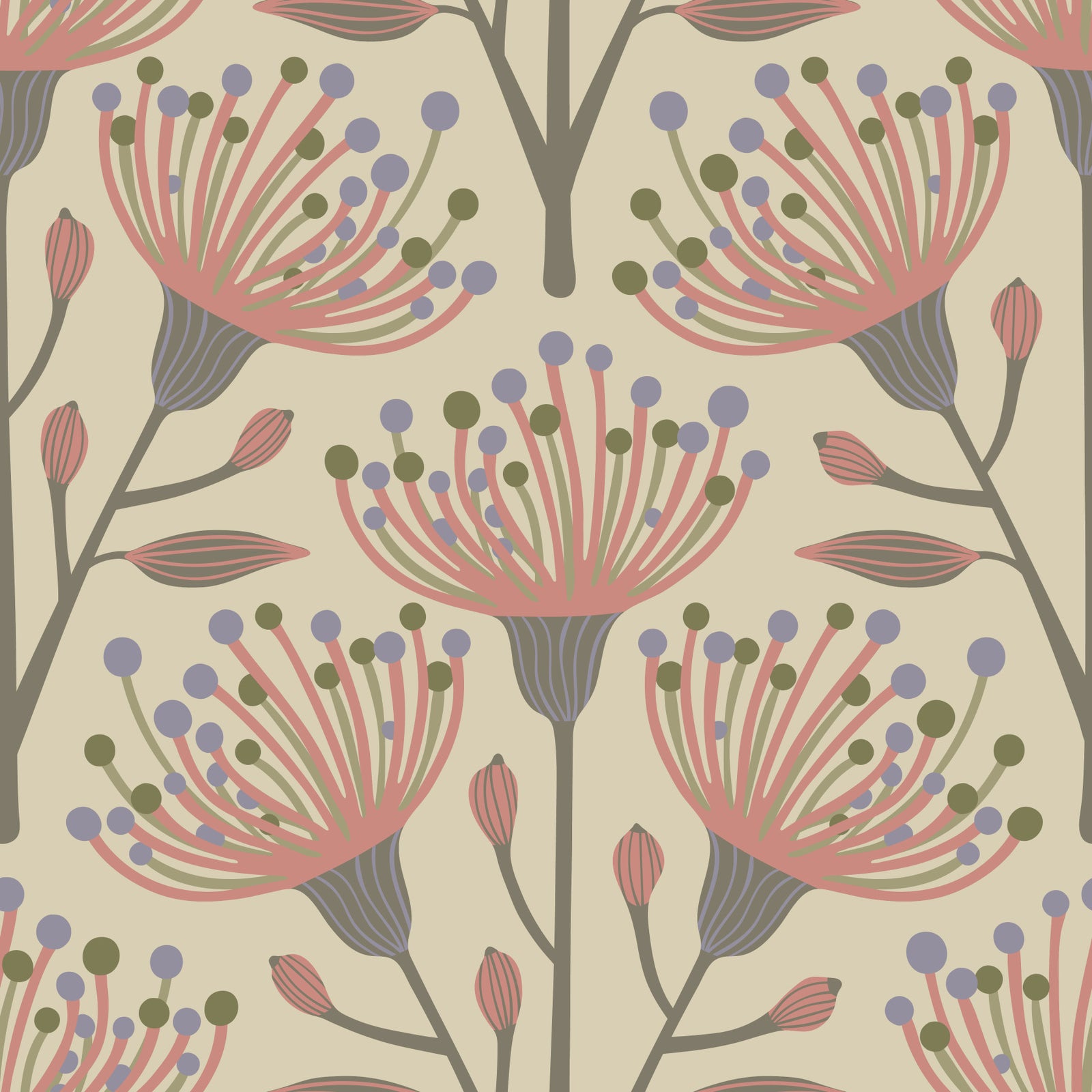 Eucalyptus Floral Botanical Warm Organic Beige Neutral Wallpaper⁠