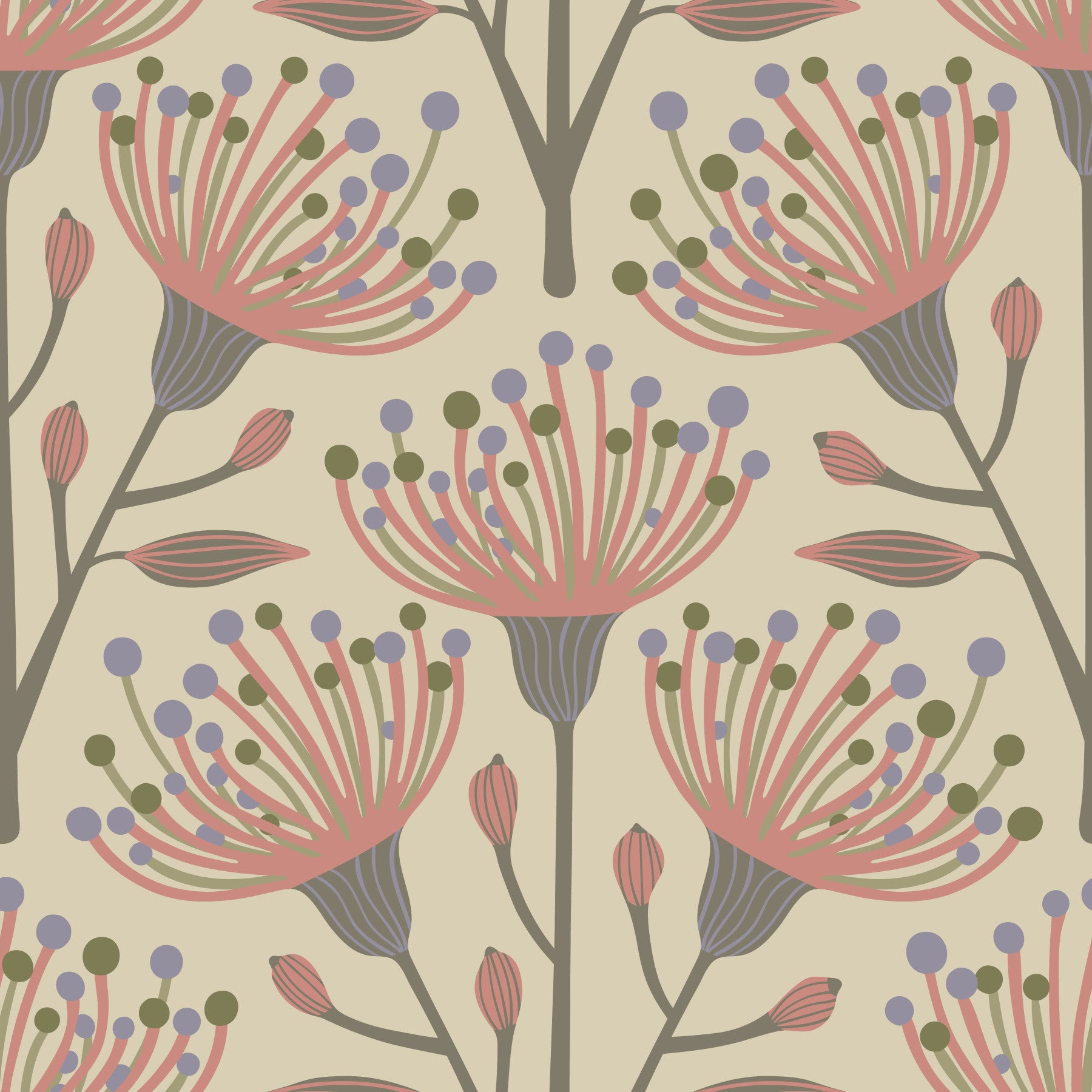 Eucalyptus Floral Botanical Warm Organic Beige Neutral Wallpaper⁠