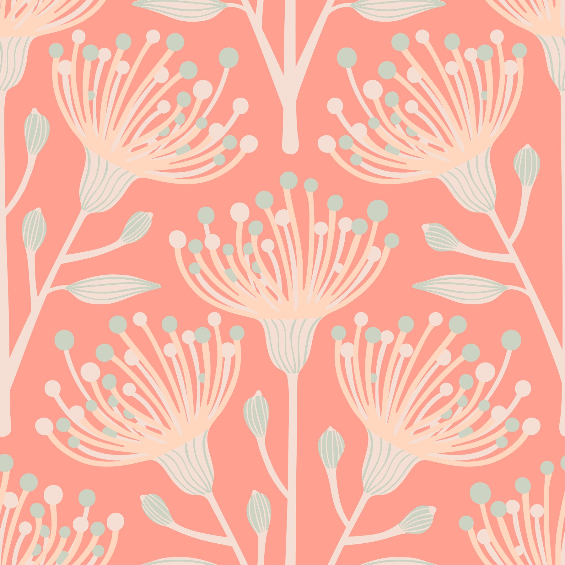 Eucalyptus Floral Botanical Cottage Blush on Apricot Orange Wallpaper⁠
