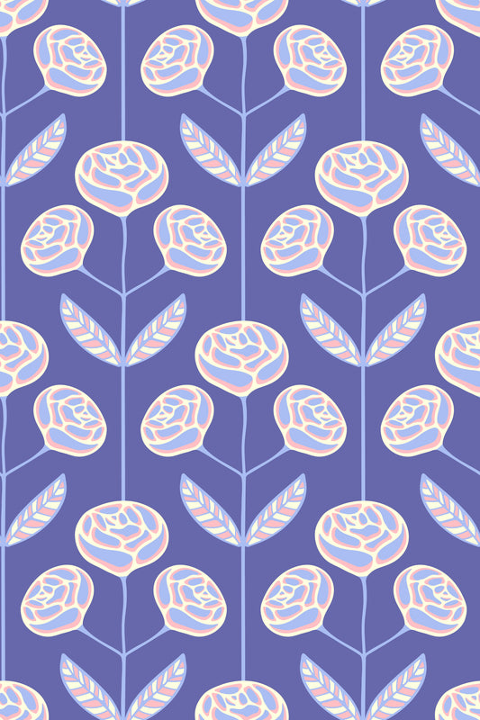 Lola Rose Retro Scandi Mid Century Floral Cottage Very Peri Purple Wallpaper⁠