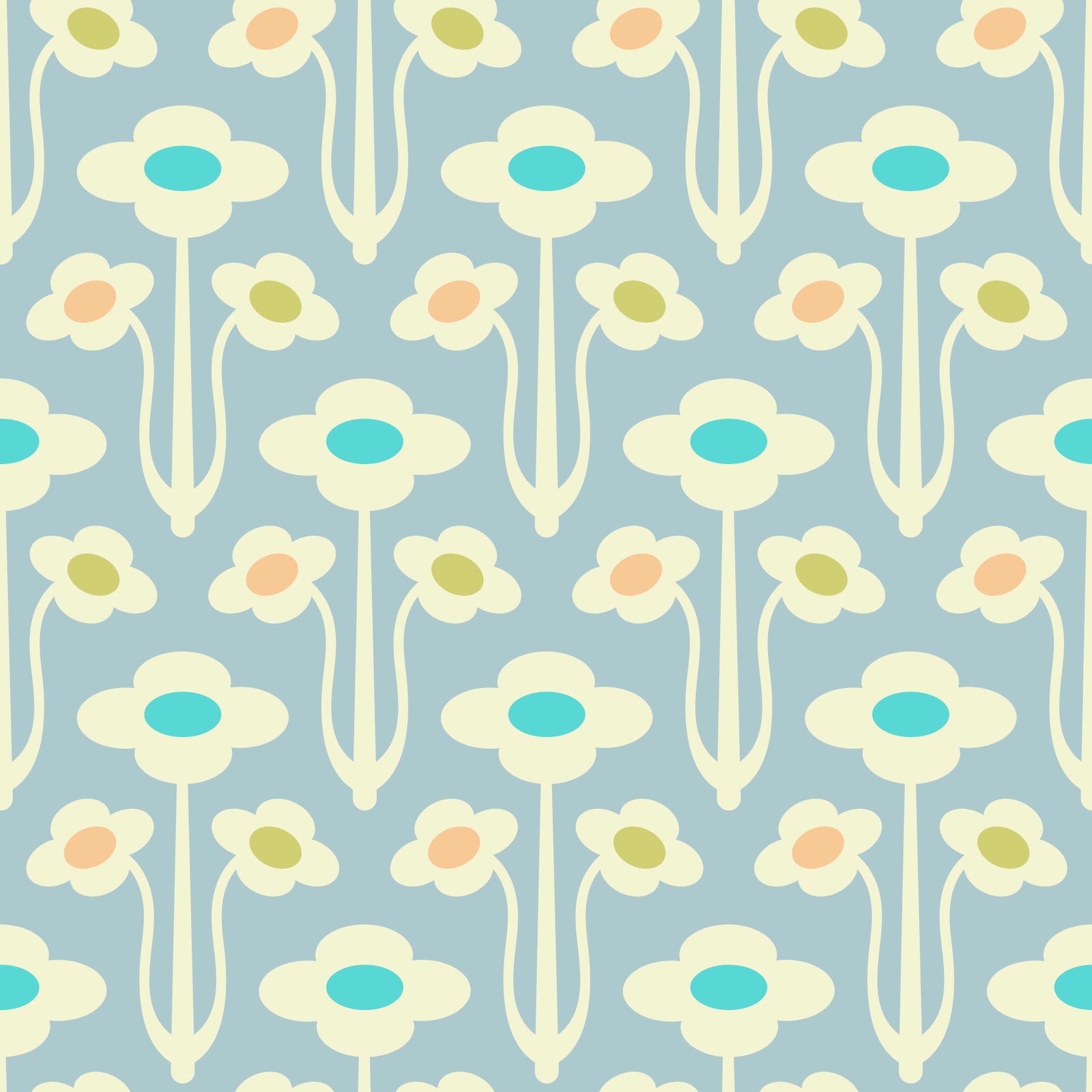 Yvette Mid Century Modern Scandi Retro Floral Cream Pastel Lavender Purple Wallpaper⁠