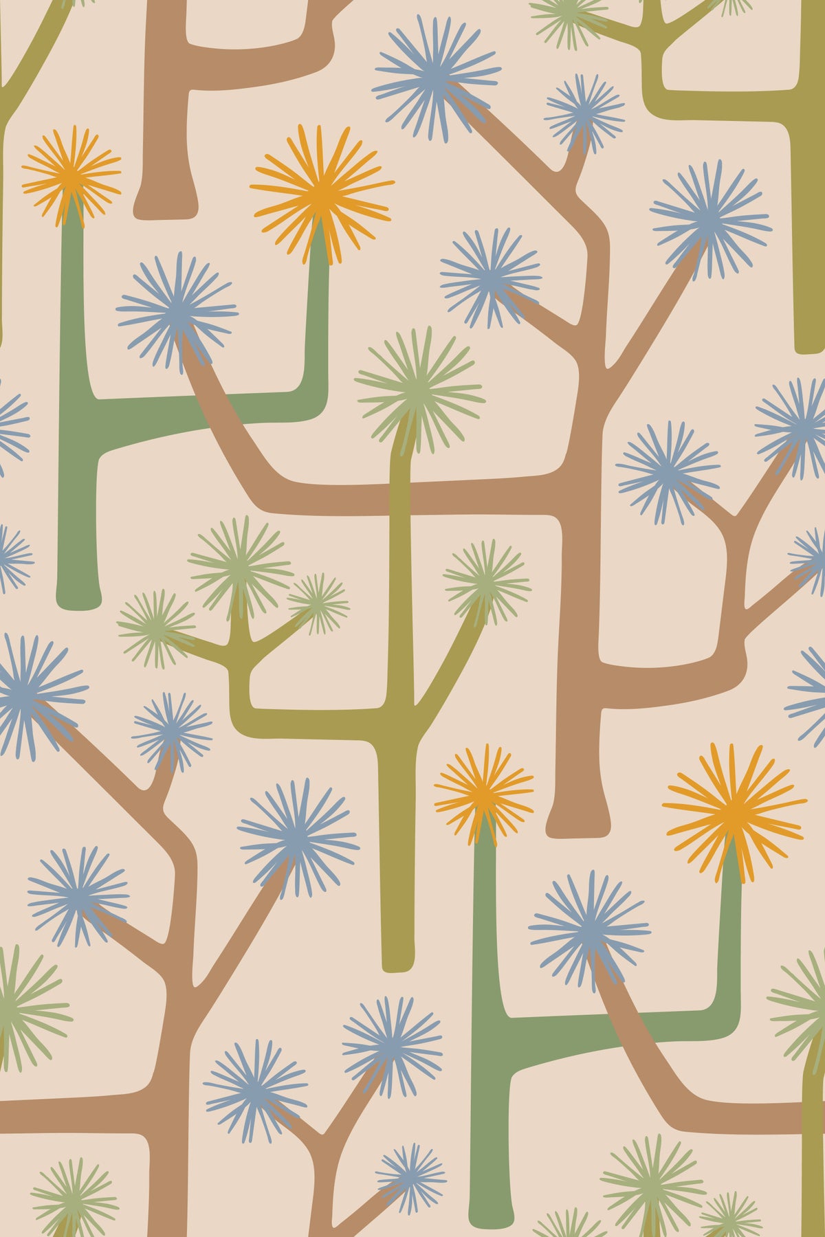Joshua Tree Retro Mid Century Modern Desert Cactus Earthy Brown Green Wallpaper⁠ in your room — zoomed