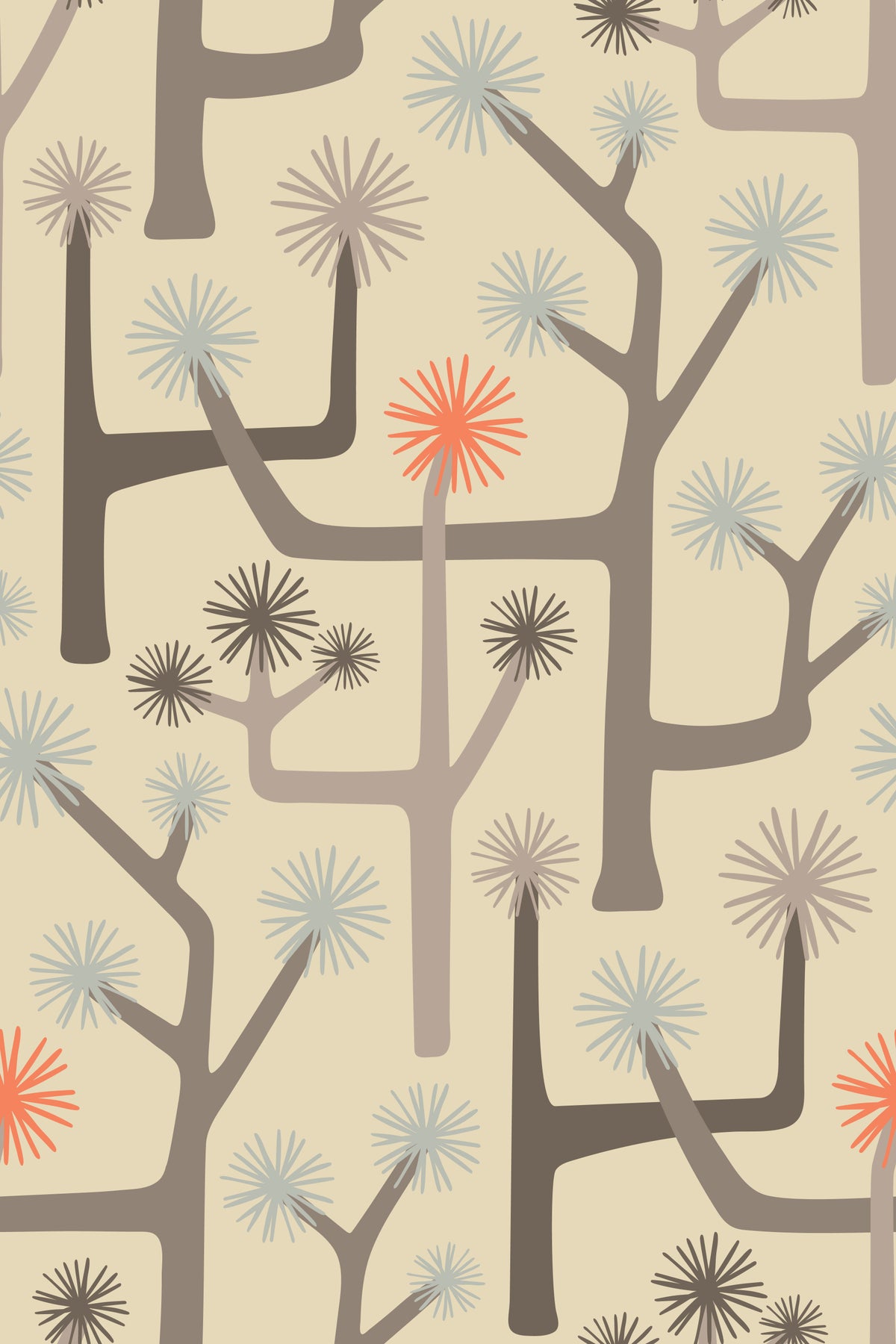 Joshua Tree Retro Mid Century Modern Desert Cactus Warm Neutrals and Orange Wallpaper⁠