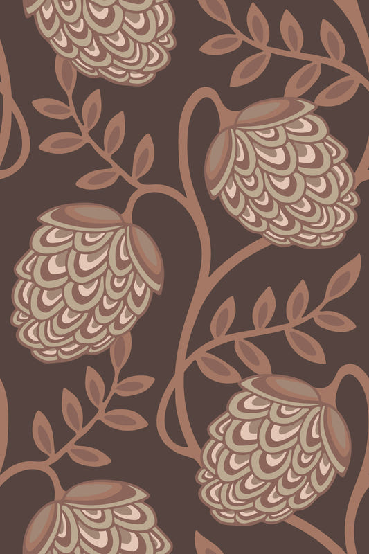 Fantasia Floral Botanical Modern Art Nouveau Mocha Mousse Brown Beige  Wallpaper⁠