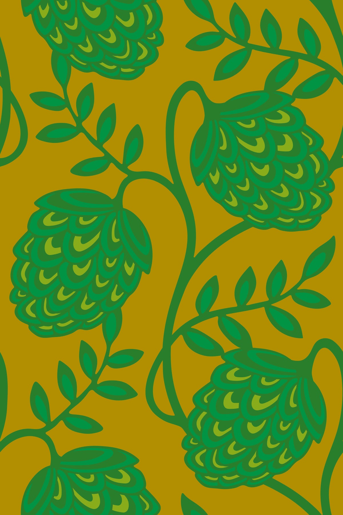 Fantasia Floral Botanical Modern Art Nouveau Kelly Green Lime Citron Wallpaper⁠