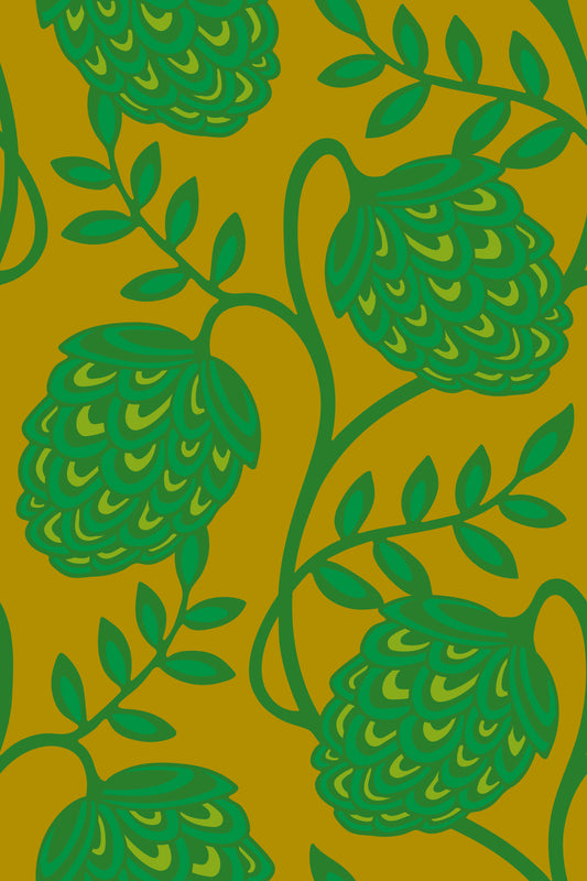 Fantasia Floral Botanical Modern Art Nouveau Kelly Green Lime Citron Wallpaper⁠