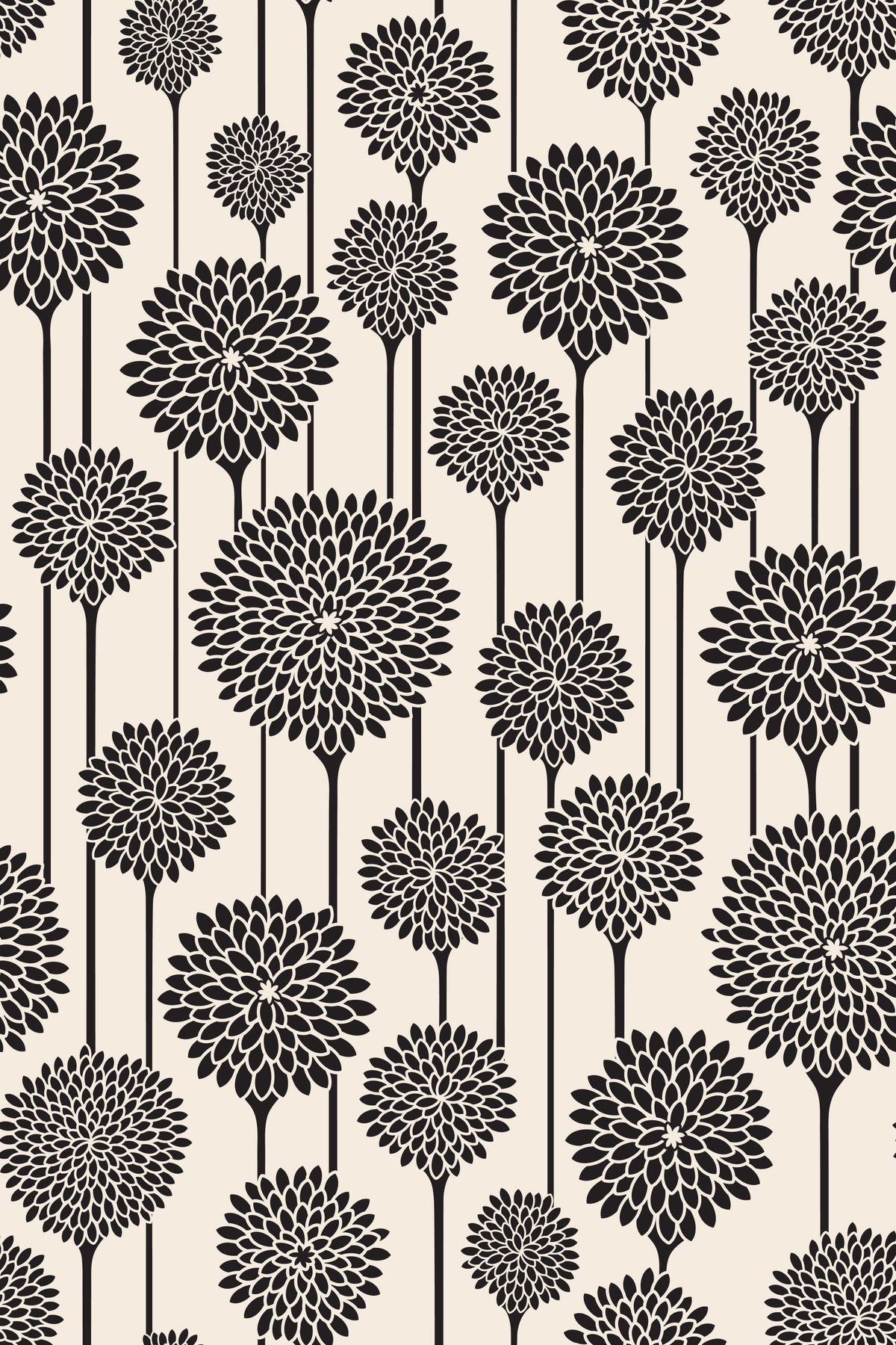 Garden Beauties Vintage Retro Scandi Floral Botanical Stripe Black and White Wallpaper⁠