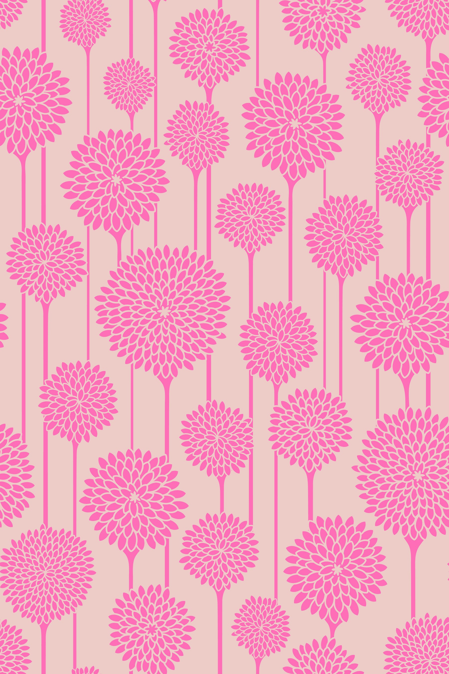 Garden Beauties Vintage Retro Scandi Floral Botanical Stripe Pretty Pink Blush Wallpaper⁠ in your room — zoomed