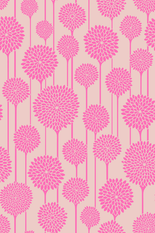 Garden Beauties Vintage Retro Scandi Floral Botanical Stripe Pretty Pink Blush Wallpaper⁠