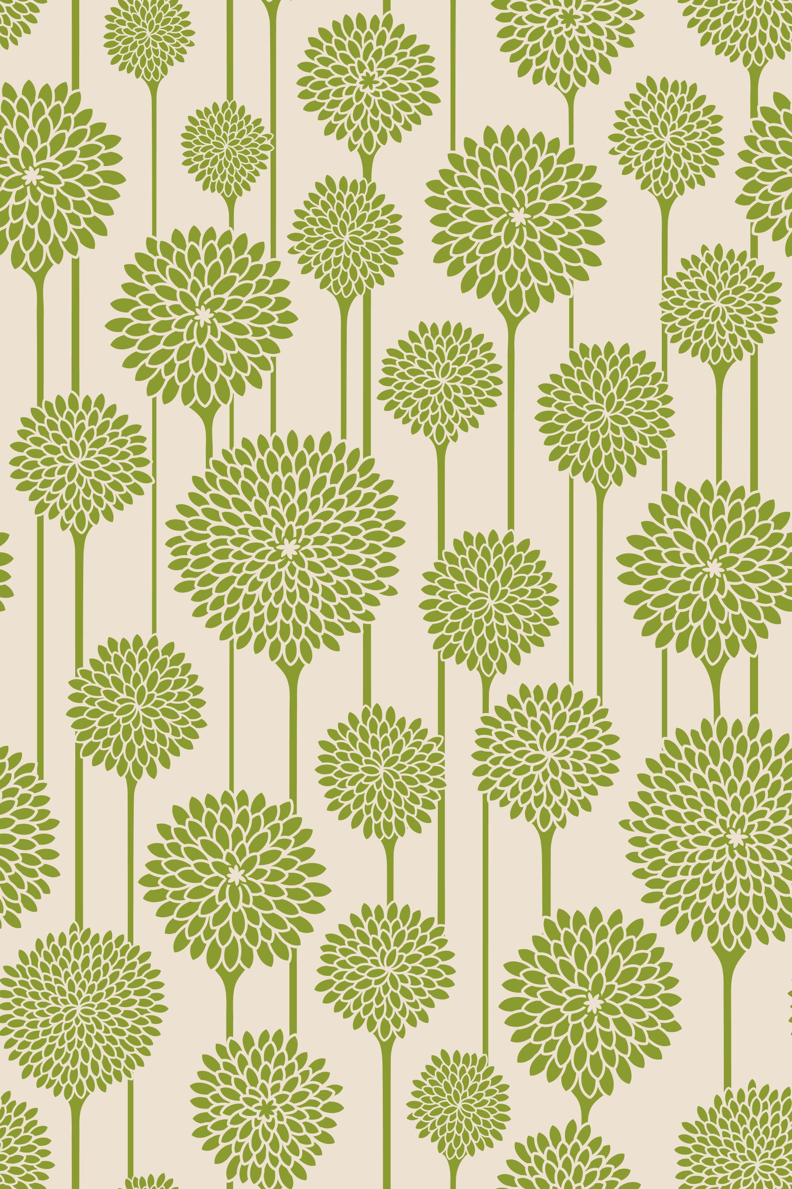 Garden Beauties Vintage Retro Scandi Floral Botanical Stripe Sage Green Cream Wallpaper⁠