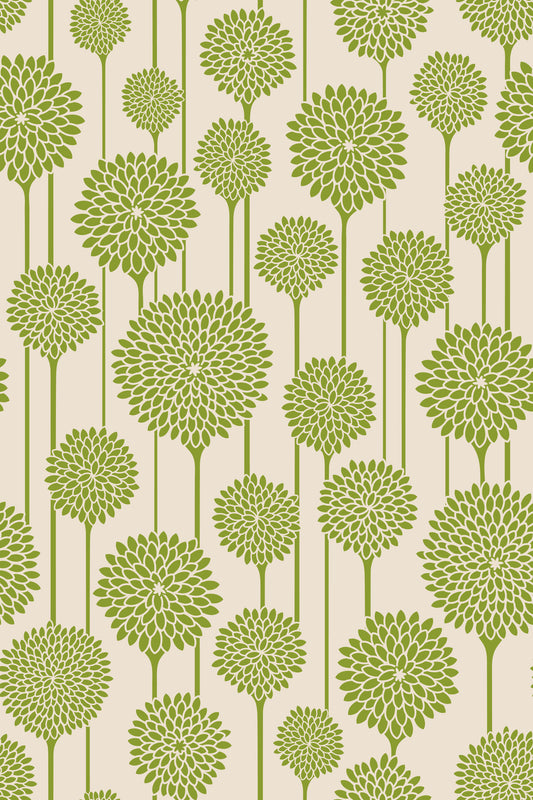 Garden Beauties Vintage Retro Scandi Floral Botanical Stripe Sage Green Cream Wallpaper⁠