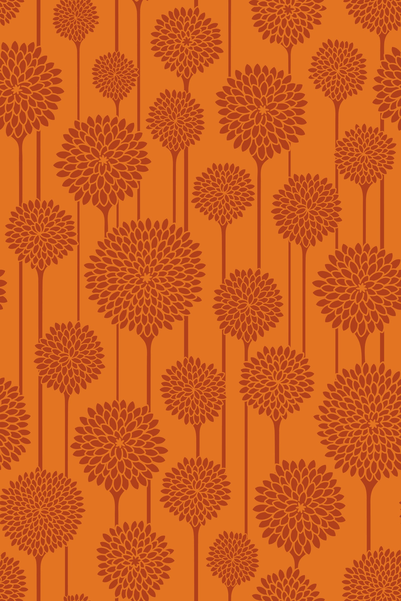 Garden Beauties Vintage Retro Scandi Floral Botanical Stripe Terracotta Rust Orange Wallpaper⁠