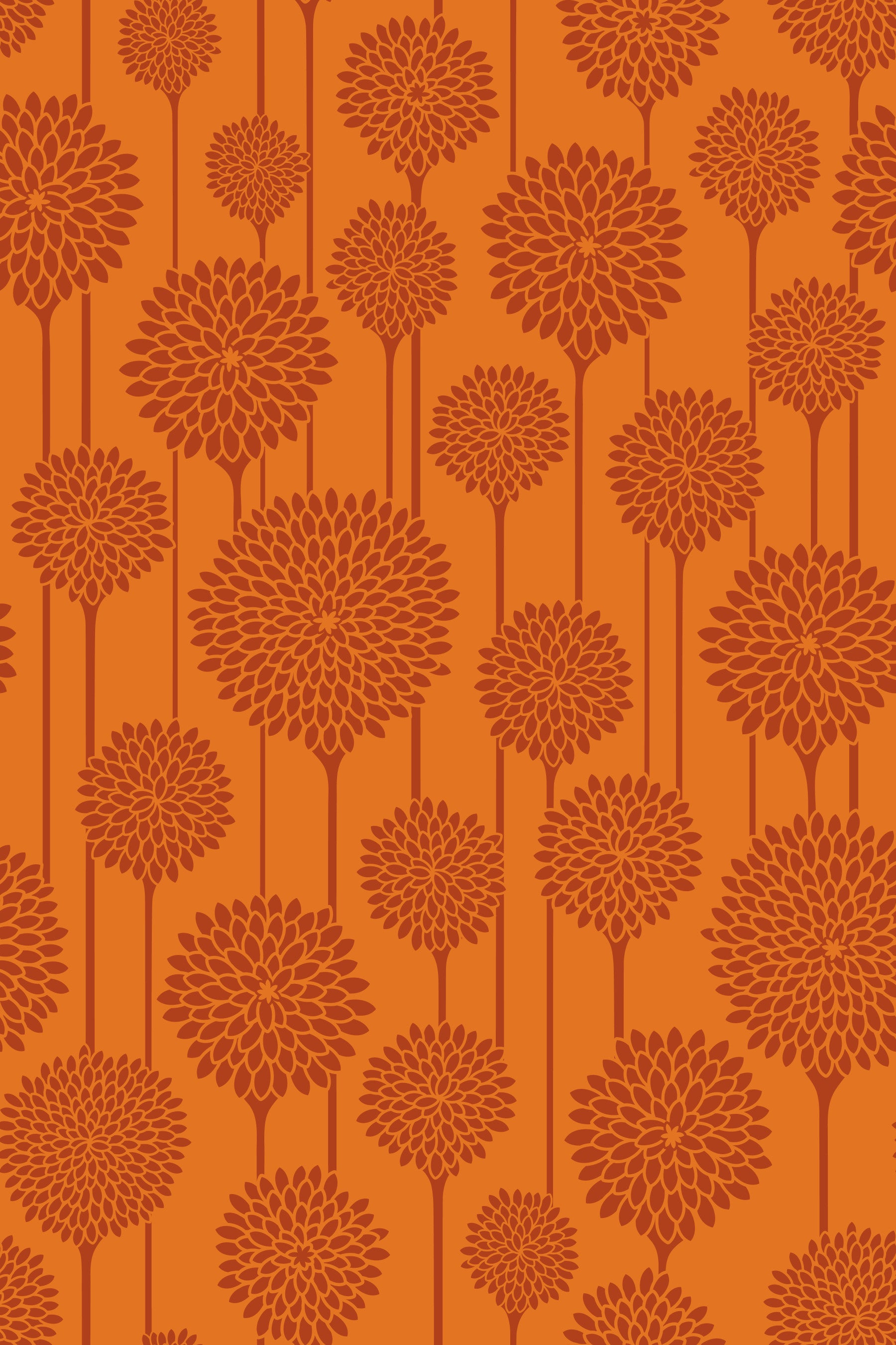 Garden Beauties Vintage Retro Scandi Floral Botanical Stripe Terracotta Rust Orange Wallpaper⁠ in your room — zoomed