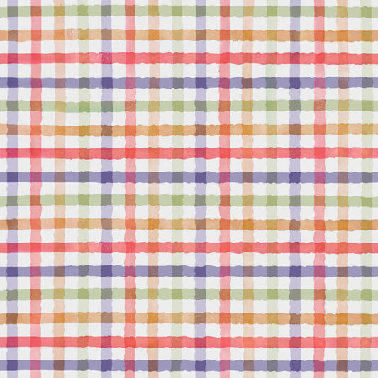 Hand-Painted Colorful Checkered Watercolor Rainbow Gingham Plaid Wallpaper⁠