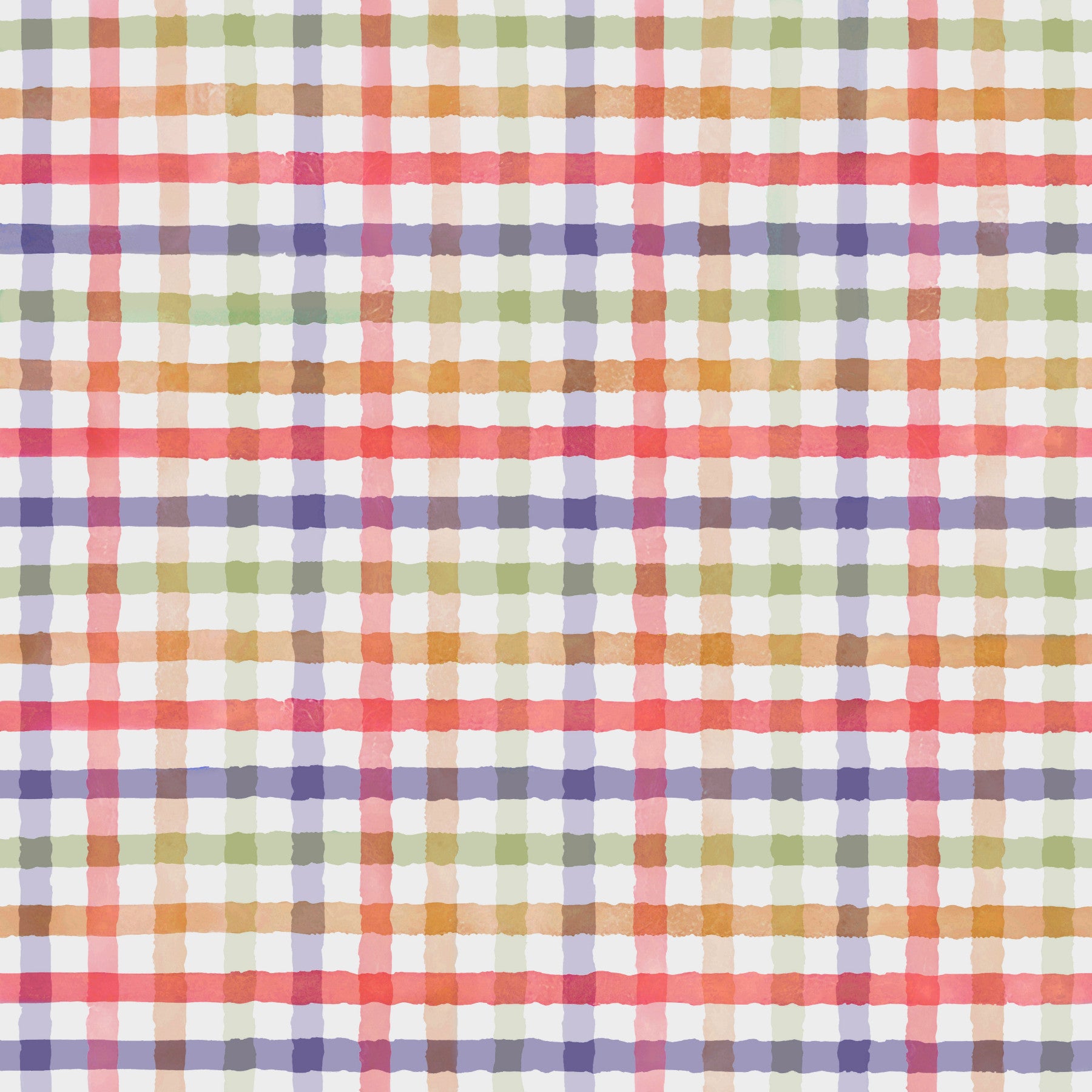 Hand-Painted Colorful Checkered Watercolor Rainbow Gingham Plaid Wallpaper⁠