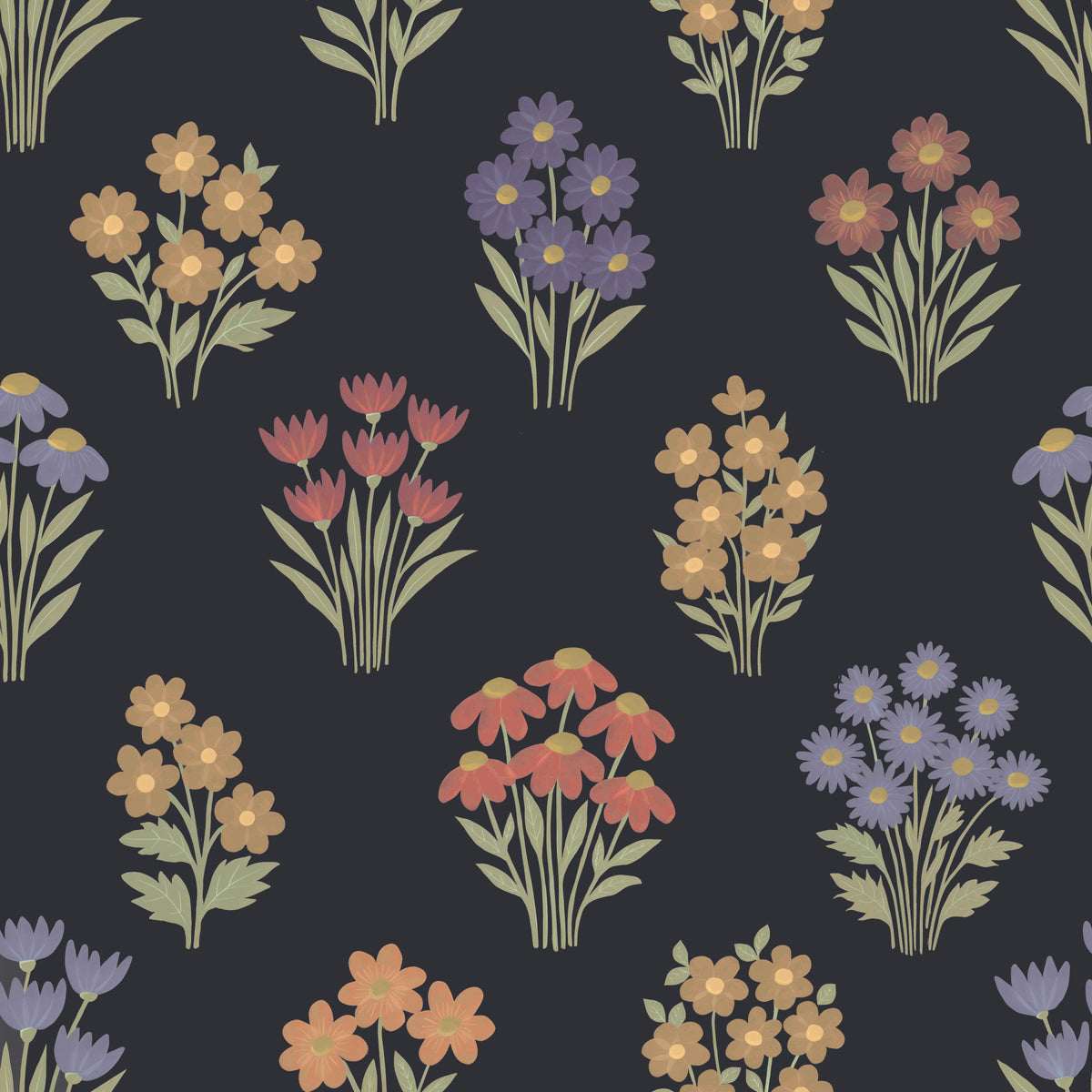 Dark Academia Folk Floral Bouquet Wallpaper⁠ in your room — zoomed