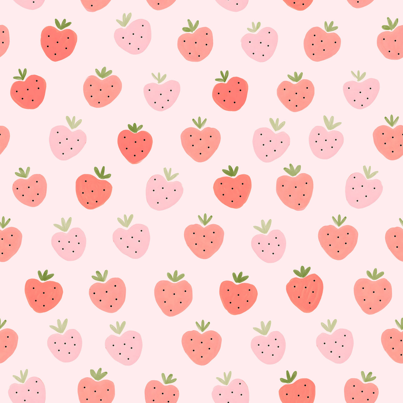 Cute Hand Drawn Pink and Red Kawaii Strawberries  Wallpaper⁠