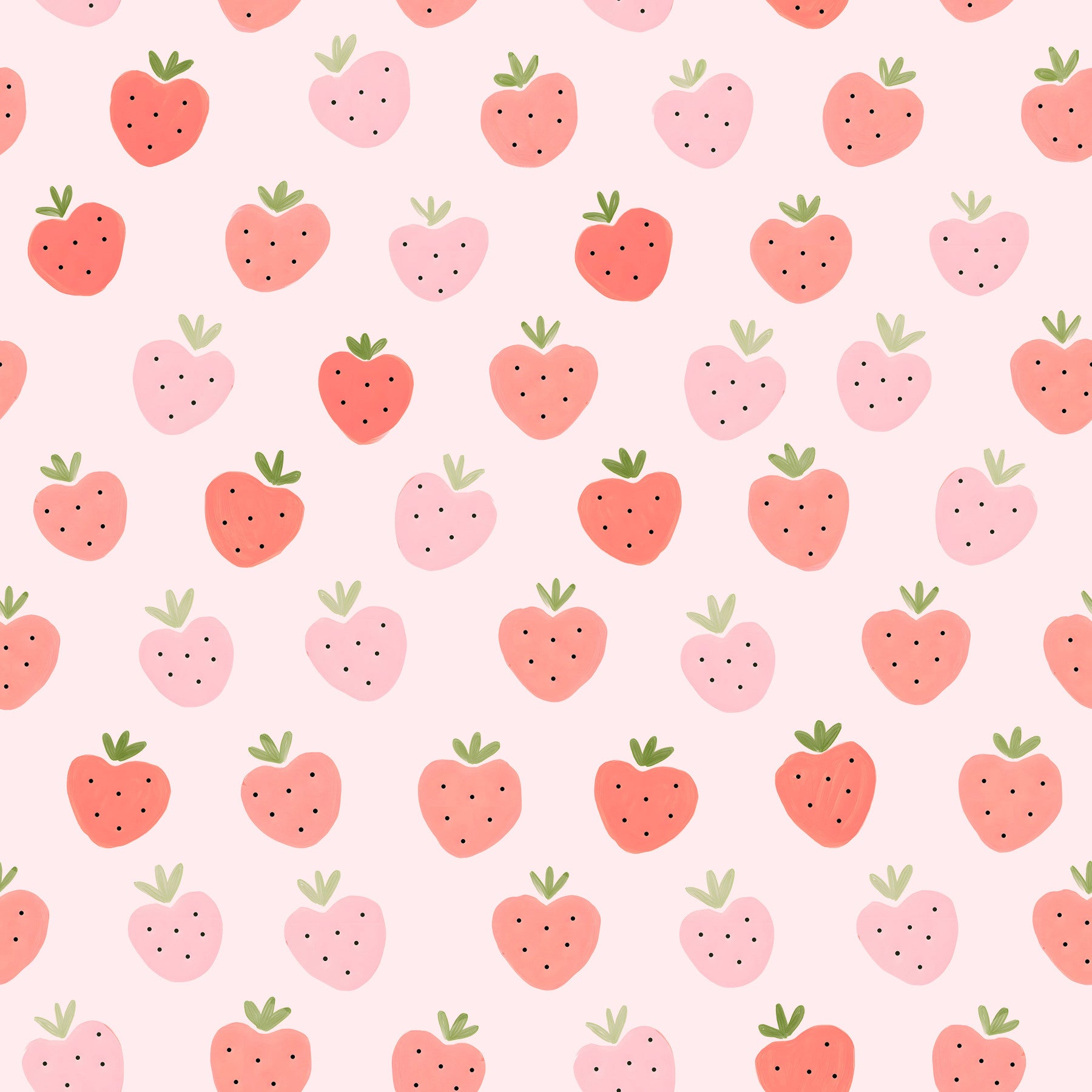 Cute Hand Drawn Pink and Red Kawaii Strawberries  Wallpaper⁠