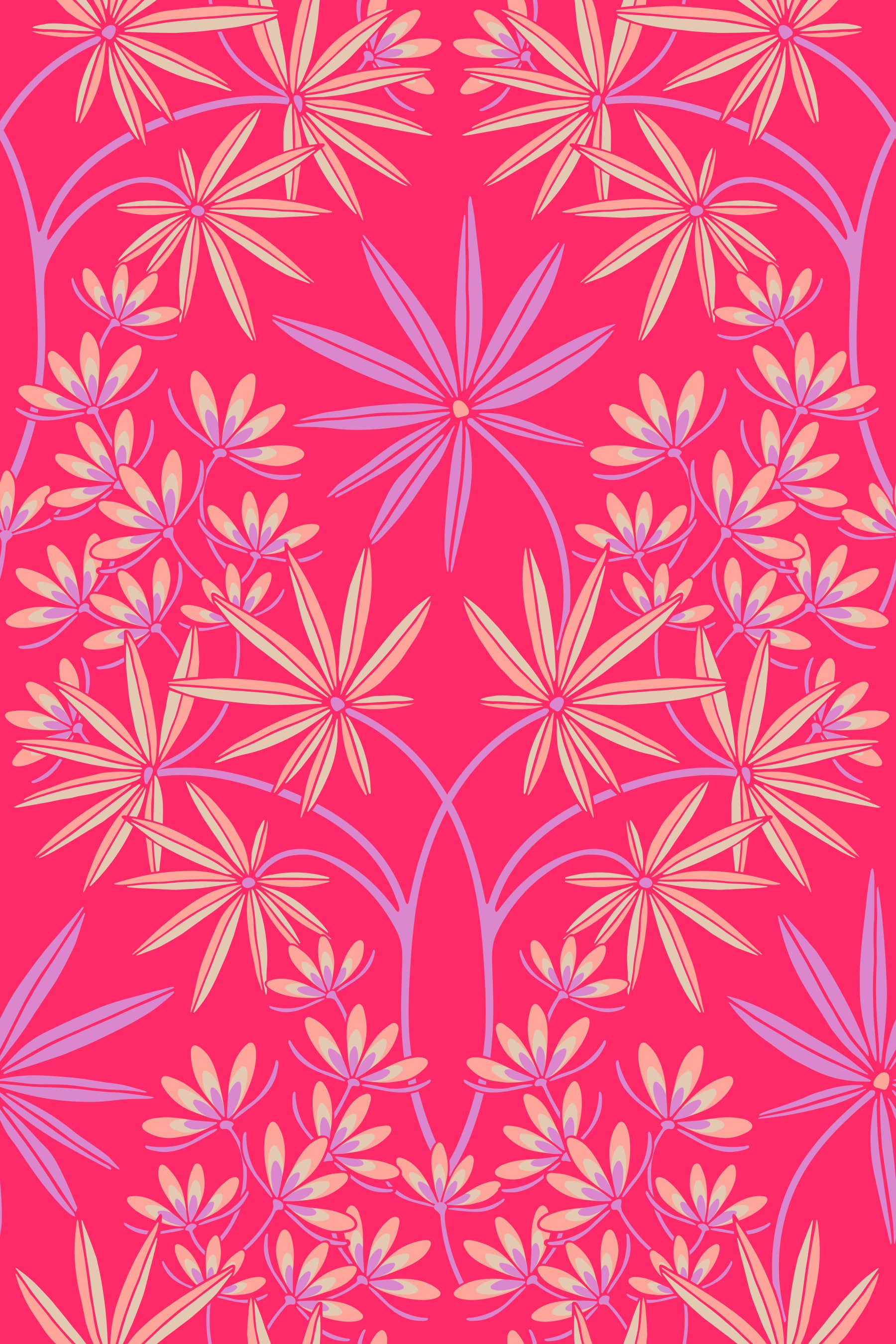 Glamour Floral Damask Maximalist Lilac Fuchsia Hot Pink Wallpaper⁠