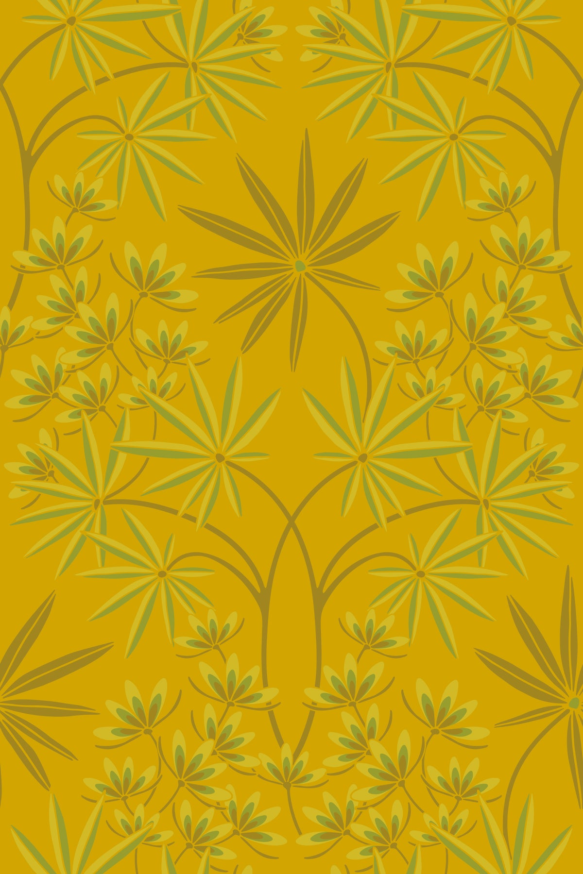 Glamour Floral Damask Maximalist Green Deep Yellow Wallpaper⁠